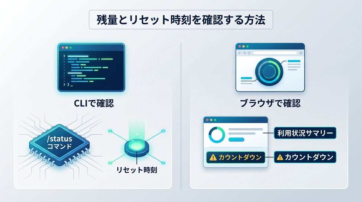 図解：残量とリセット時刻を確認する方法