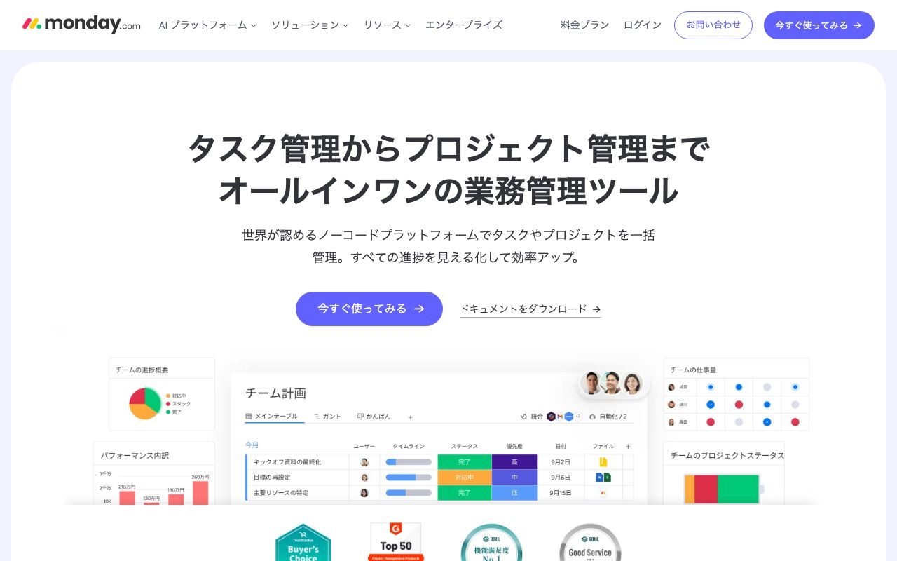 Monday.comの公式サイトトップページ