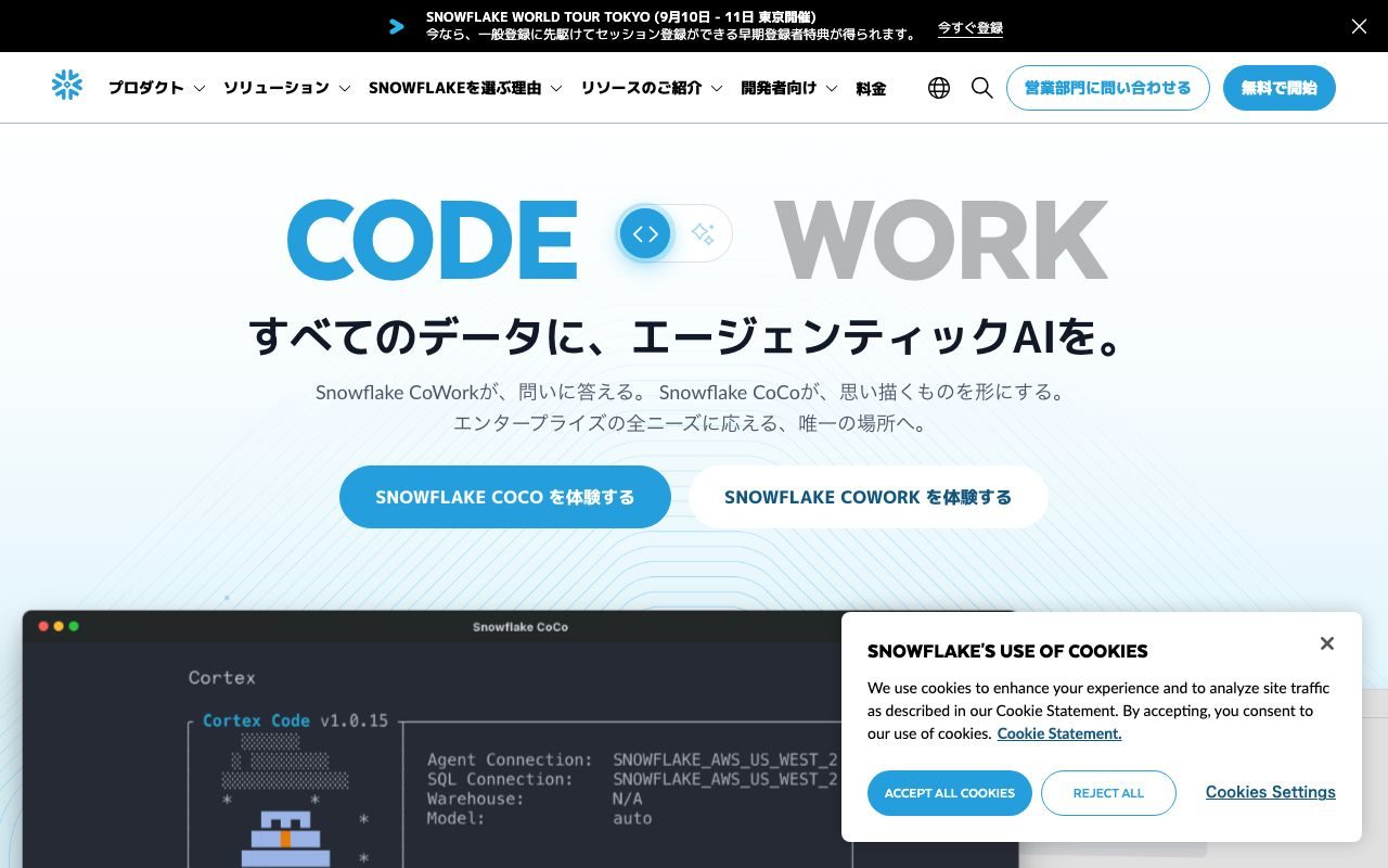 Snowflakeの公式サイトトップページ