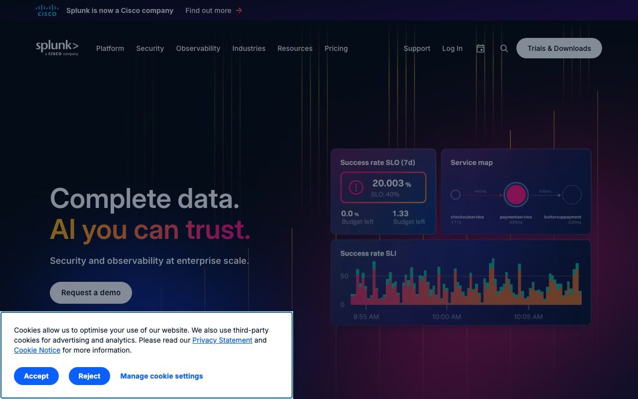 Splunkの公式サイトトップページ