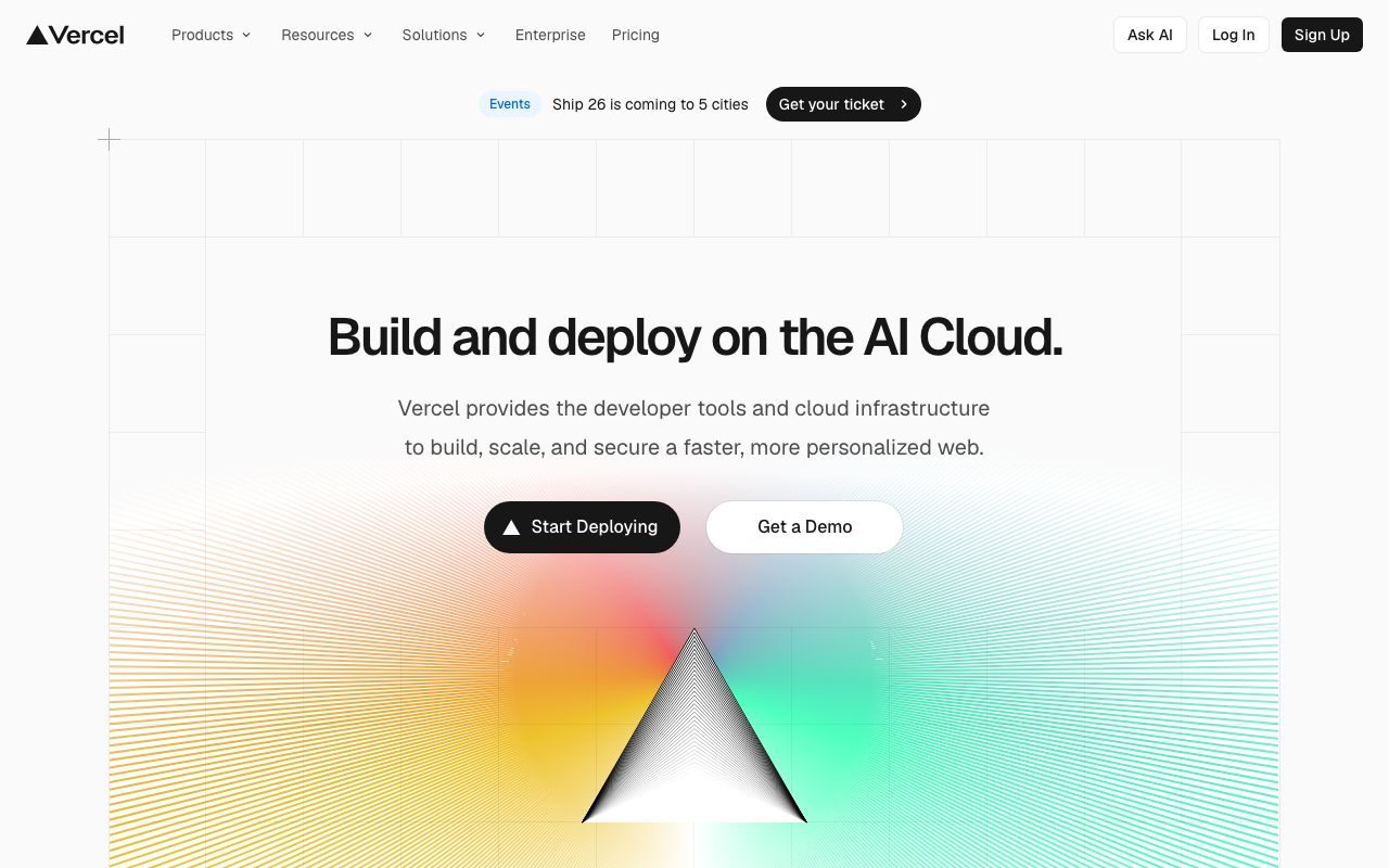 Vercelの公式サイトトップページ
