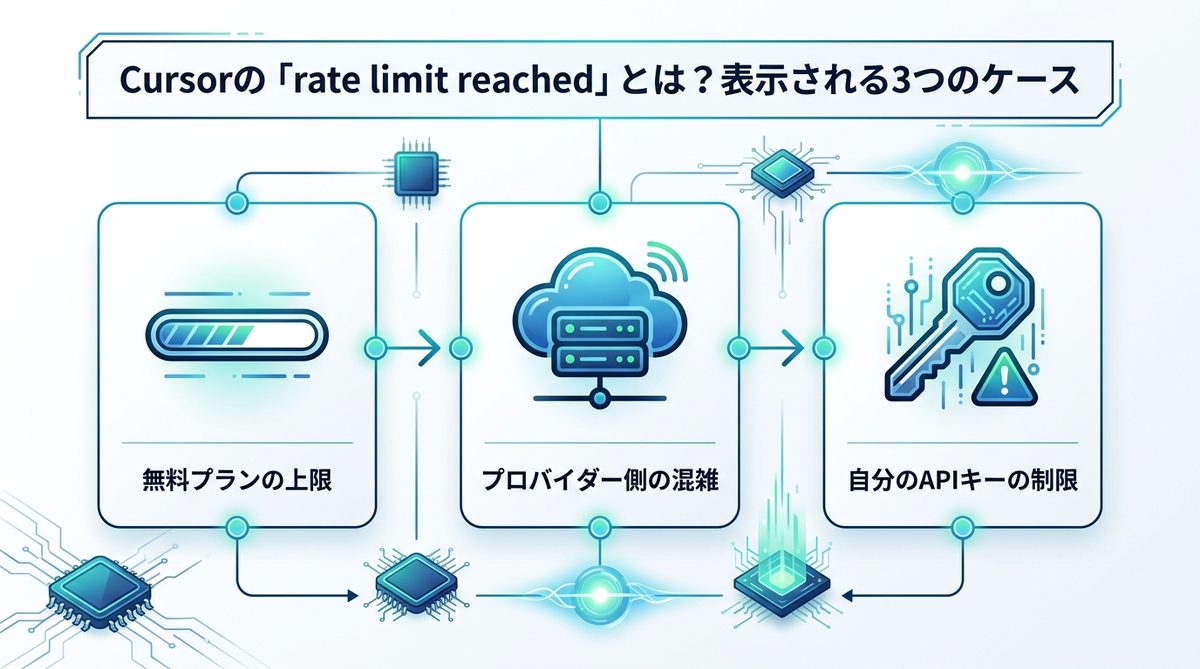 図解：Cursorの「rate limit reached」とは？表示される3つのケース