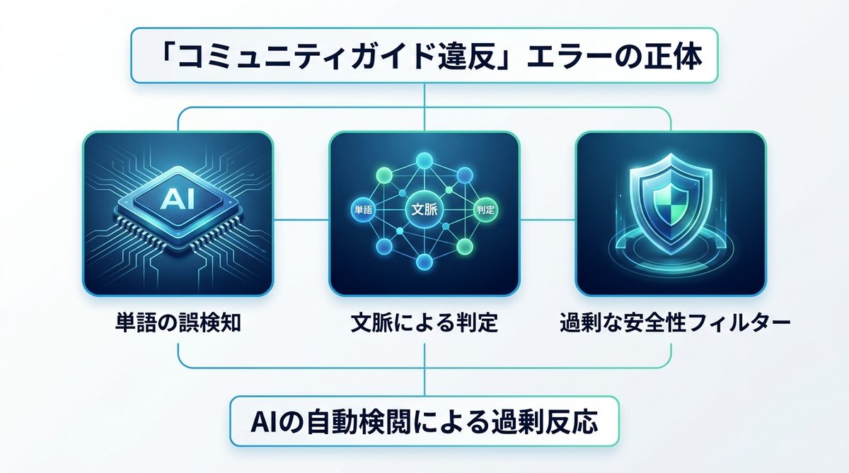 図解：「プロンプトにコミュニティガイドに違反するコンテンツが含まれている可能性があります」エラーとは