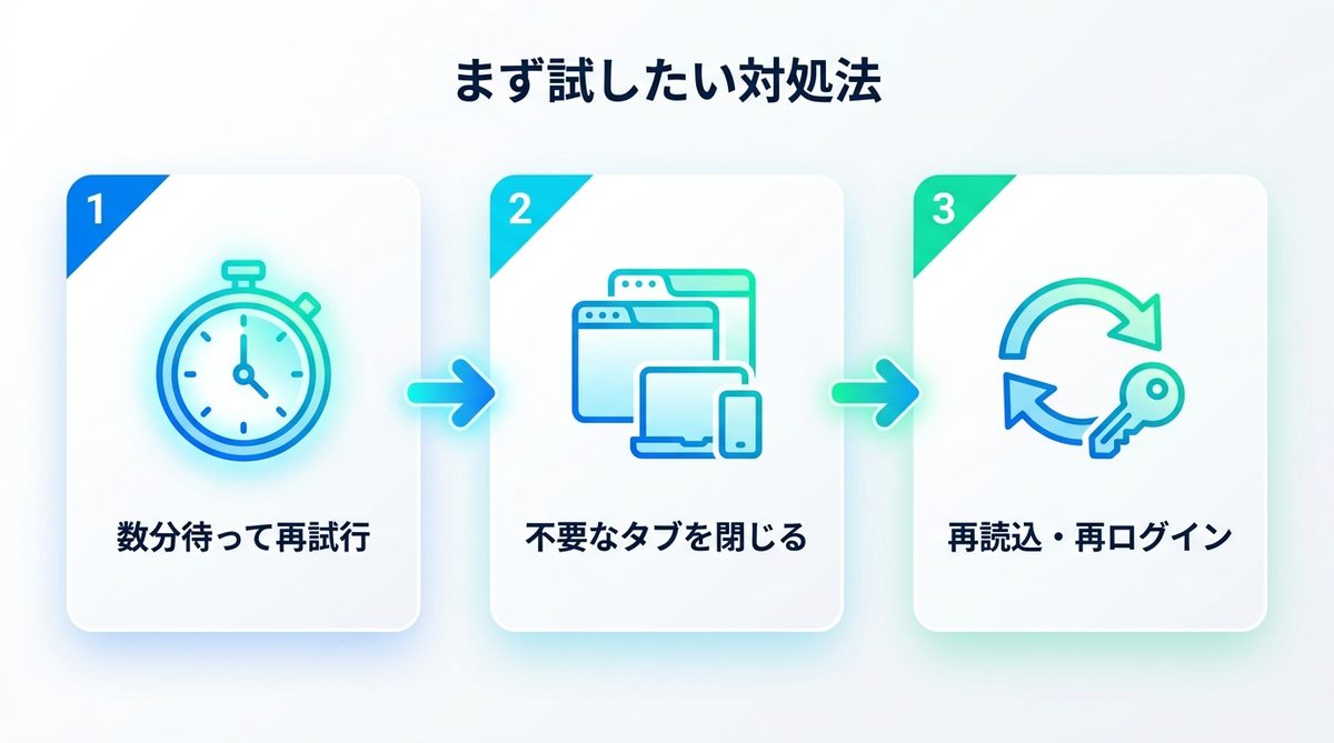 図解：まず試したい対処法（3ステップ）