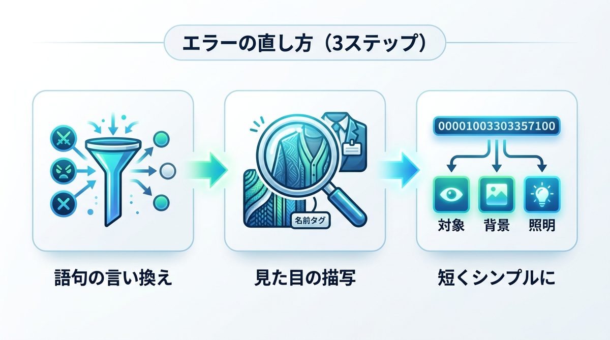 図解：エラーの直し方（3ステップ）