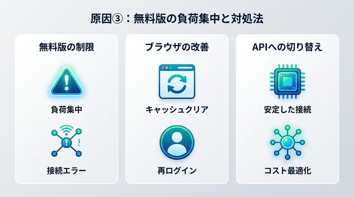 図解：原因③：無料版Web・アプリ特有の負荷集中