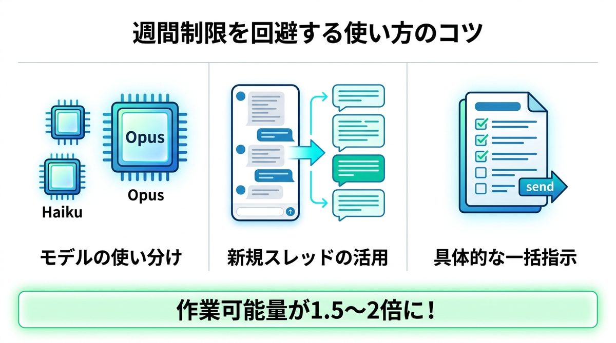 図解：週間制限に早く到達しないための使い方のコツ