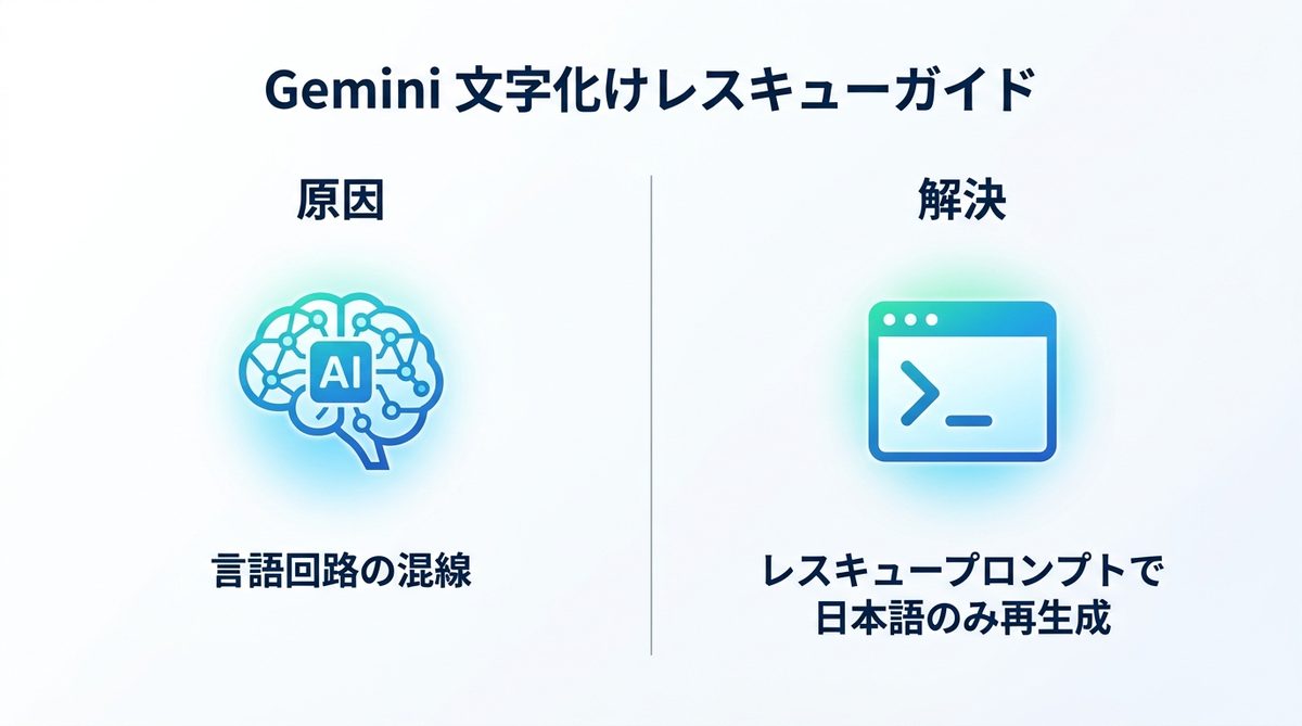 図解:【即効】Geminiで文字化け・他言語が混ざった時のレスキュープロンプト