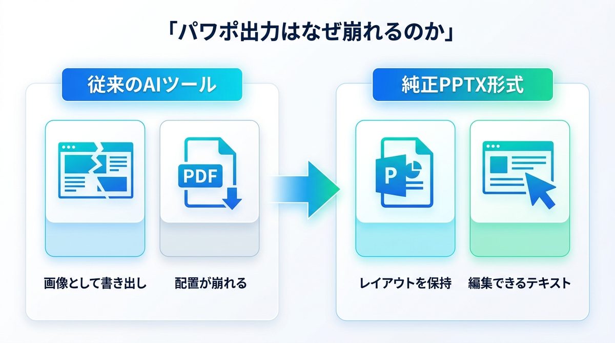 図解：AI生成資料で「レイアウト崩れ」に絶望する日々は、もう終わりです