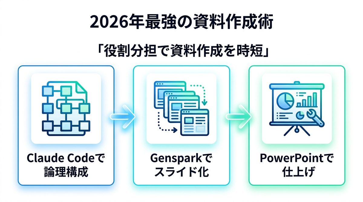 図解：2026年最強の資料作成ワークフロー：Claude Code × Gensparkの活用術