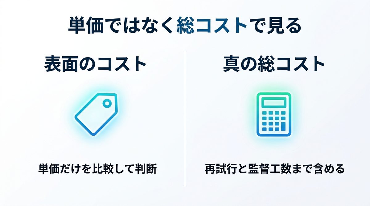 図解：なぜ「コスト増」でも導入すべきなのか？トータルコスト削減の論理