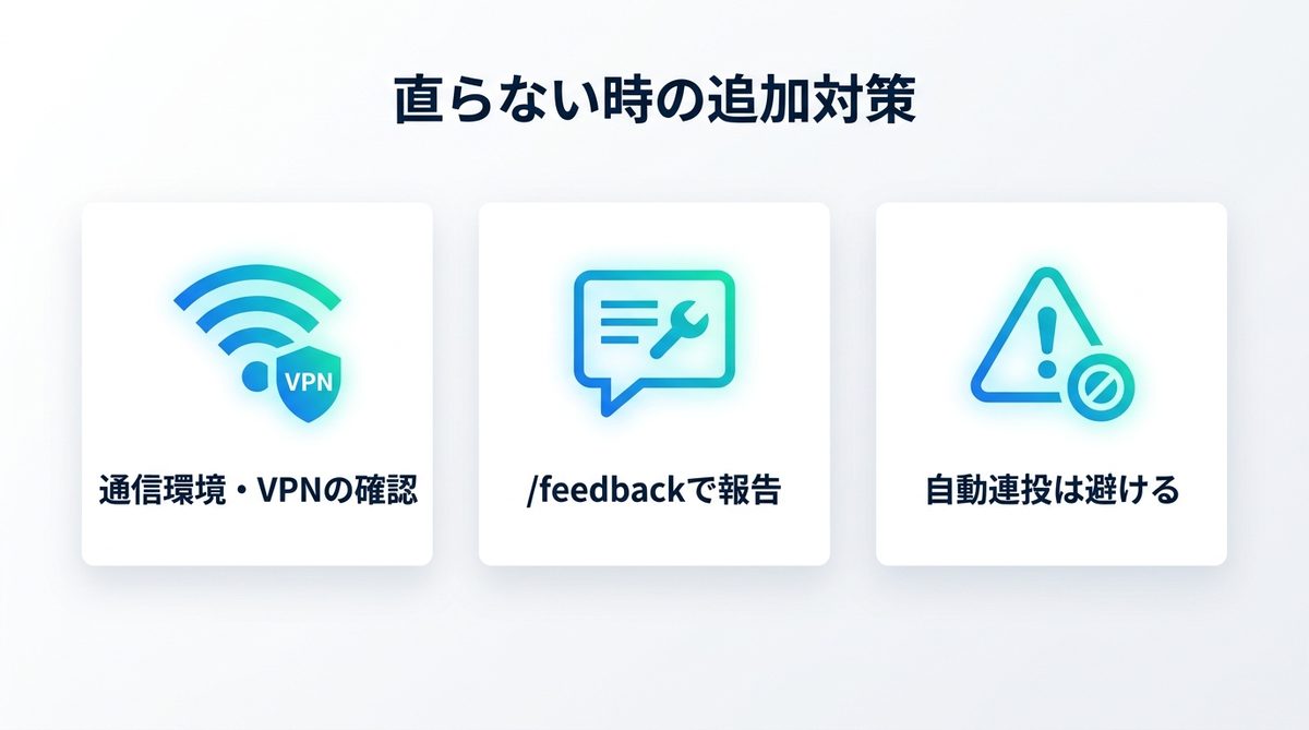 図解:それでも直らないときの代替と注意点