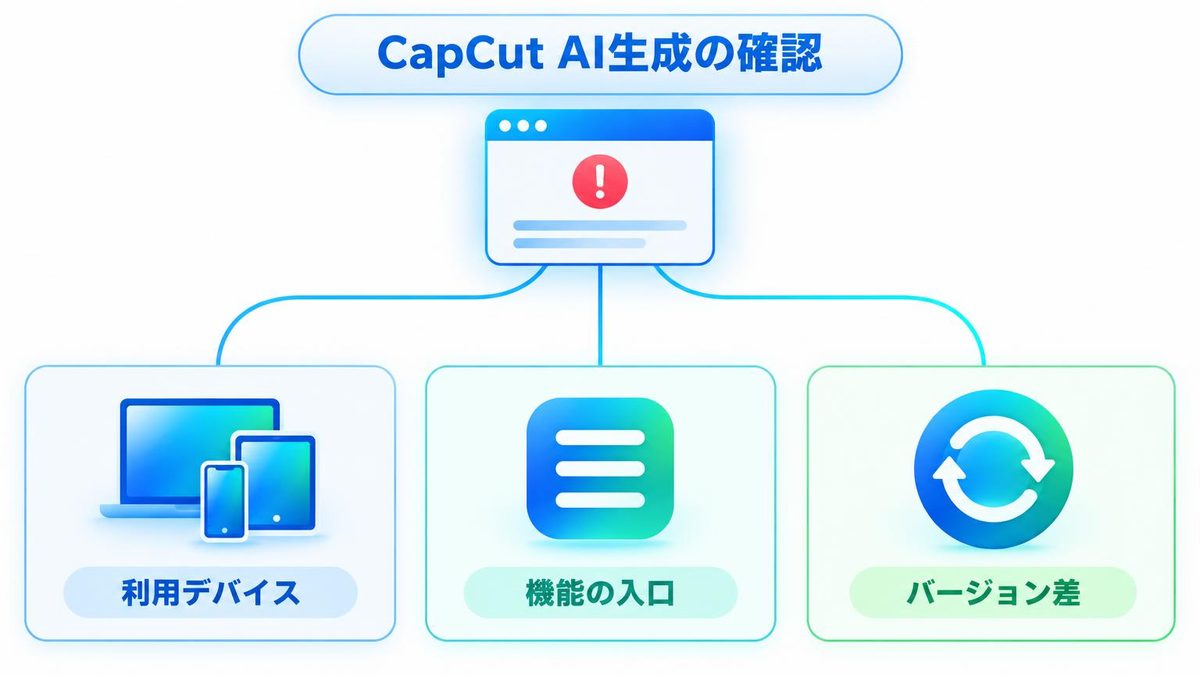 図解：CapCutでAI動画生成ができないときに最初に見分けること