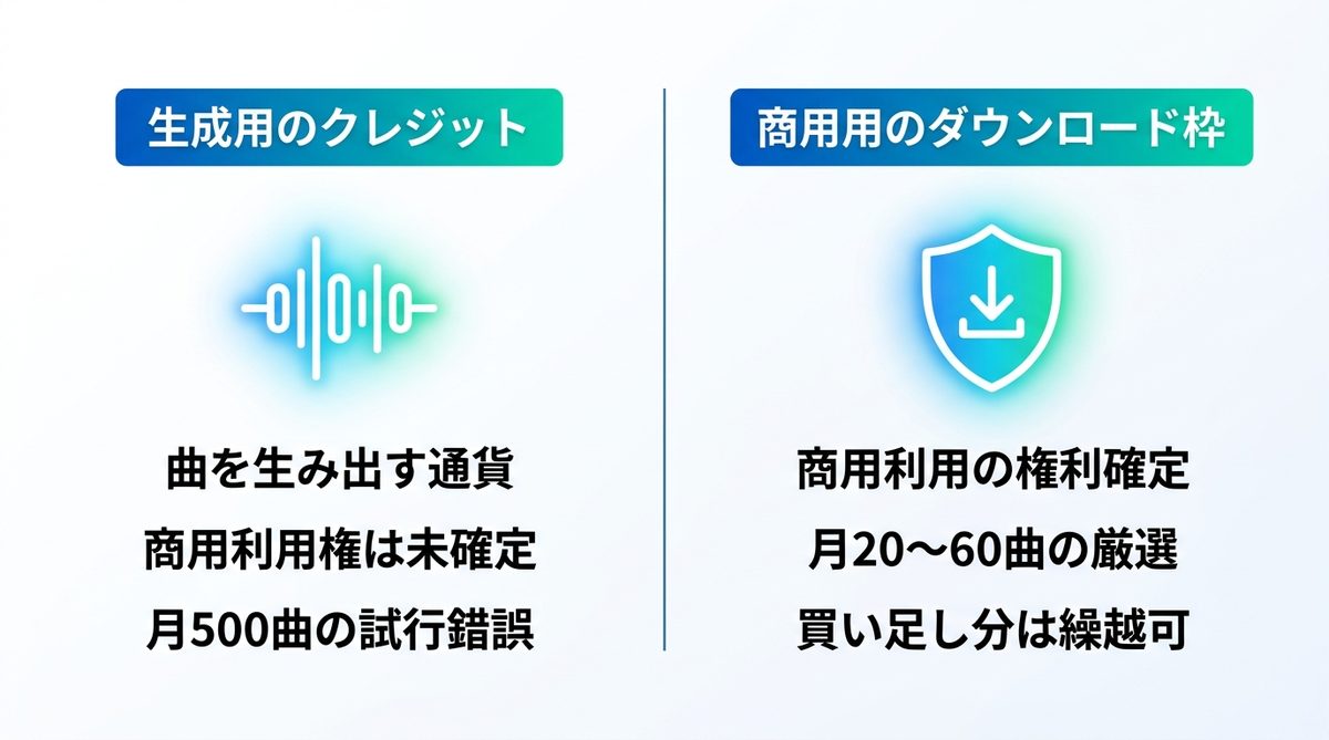 図解：クレジットとダウンロード枠は別物