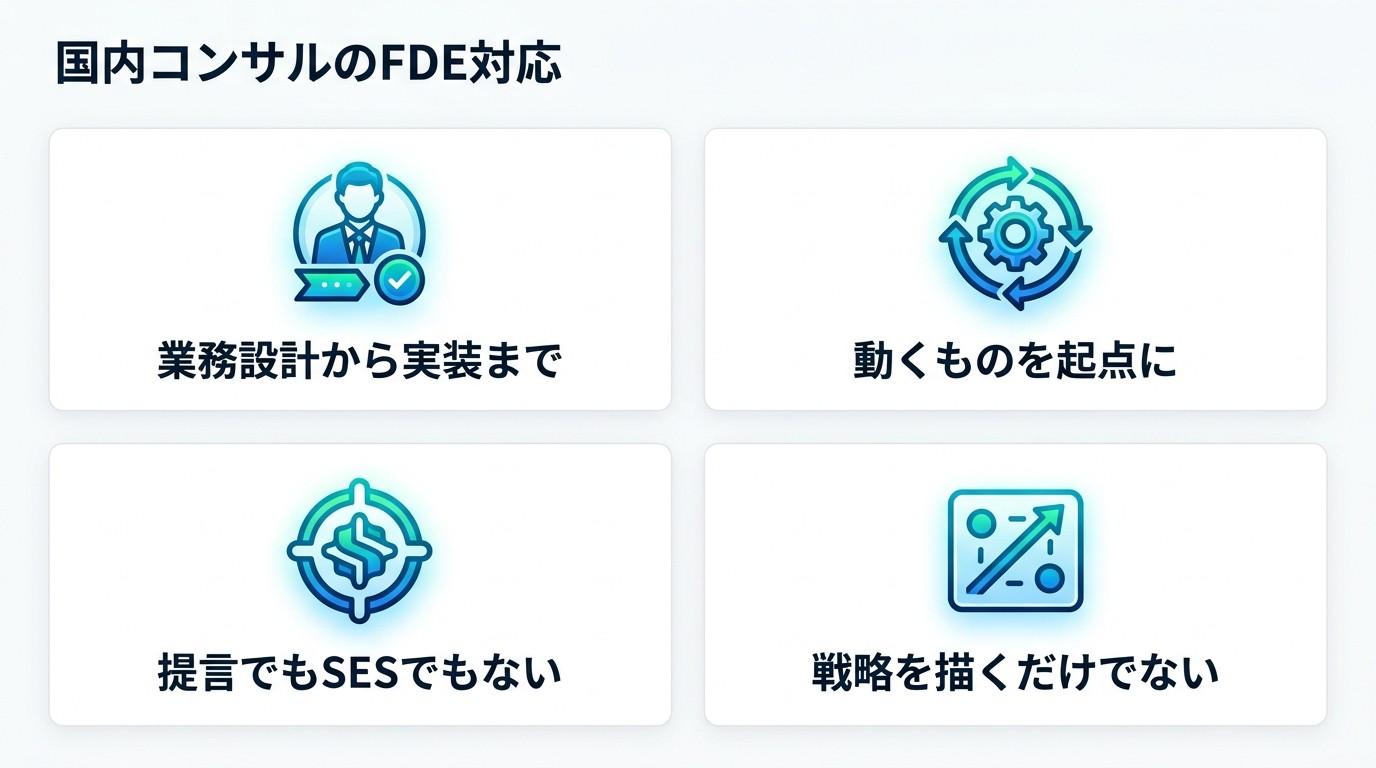 図解：日本ではコンサル会社の側がFDE型に寄せてきている
